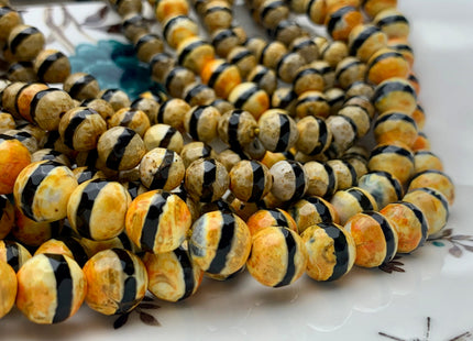 8 mm 10 mm AAA DZI Tibetan Agate Faceted Round Black And Orange Color Tibetan Agate Gemstone Loose Beads 15 Inches Strand #3020