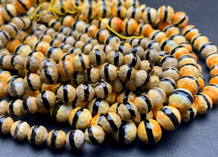 8 mm 10 mm AAA DZI Tibetan Agate Faceted Round Black And Orange Color Tibetan Agate Gemstone Loose Beads 15 Inches Strand #3020