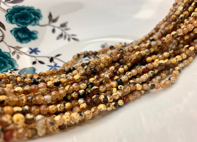 4 mm Faceted Round Brown And Yellow Color Agate Gemstone Beads Genuine Agate Gemstone Loose Beads 14 Inches Strand #3016