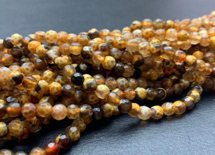 4 mm Faceted Round Brown And Yellow Color Agate Gemstone Beads Genuine Agate Gemstone Loose Beads 14 Inches Strand #3016