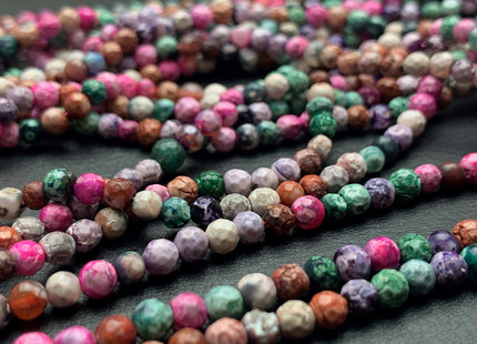 4 mm Faceted Round Pink Green Gray And Brown Color Agate Gemstone Beads Genuine Agate Gemstone Loose Beads 14 Inches Strand #3017