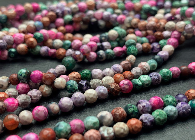 4 mm Faceted Round Pink Green Gray And Brown Color Agate Gemstone Beads Genuine Agate Gemstone Loose Beads 14 Inches Strand #3017