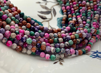 4 mm Faceted Round Pink Green Gray And Brown Color Agate Gemstone Beads Genuine Agate Gemstone Loose Beads 14 Inches Strand #3017