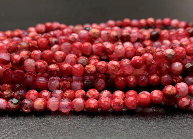 BEST DEAL 4 mm Faceted Round Multi Red Color Agate Gemstone Beads Genuine Agate Gemstone Loose Beads 14 Inches Strand #3019