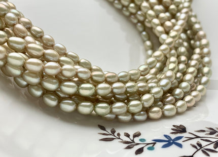 4.5x6 mm AAA Pale Sage Green Color Rice/Oval Freshwater Pearl Beads Smooth Lustrous Pearls #P1038