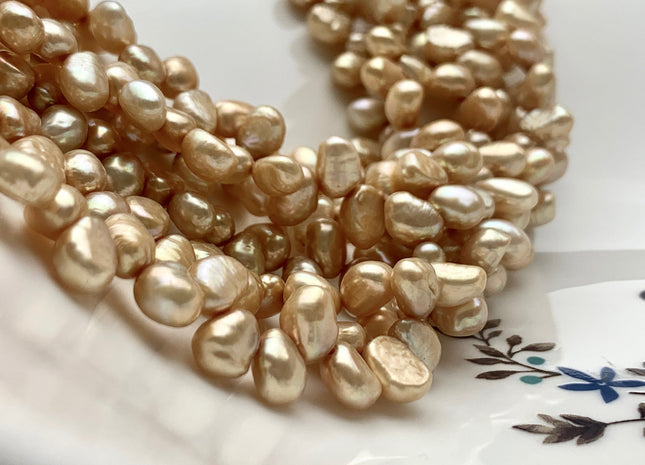 6x8 mm AA Light Tan Color Top Drilled Freshwater Nugget Pearls Genuine champagne Nugget Pearl Beads #P1040