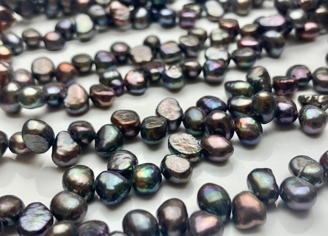 6x8 mm AA Dark Peacock Color Top Drilled Freshwater Nugget Pearls Genuine Peacock Color Nugget Pearls Beads #P1041