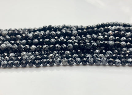 2mm 3mm 4mm AAA Micro Faceted Round Snow Flake Jasper Gemstone Beads Natural Black Gray Faceted Round Snow Flake Jasper 15.5 Inches #2350