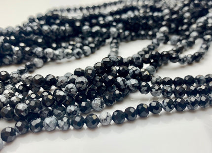 2mm 3mm 4mm AAA Micro Faceted Round Snow Flake Jasper Gemstone Beads Natural Black Gray Faceted Round Snow Flake Jasper 15.5 Inches #2350