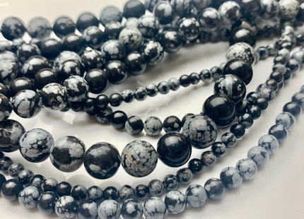 4mm 6mm 8mm 10mm AAA Smooth Round Snow Flake Jasper Gemstone Beads Natural Black Gray Round Snow Flake Jasper 15 Inches Strand #3049