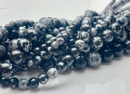 4mm 6mm 8mm 10mm AAA Smooth Round Snow Flake Jasper Gemstone Beads Natural Black Gray Round Snow Flake Jasper 15 Inches Strand #3049