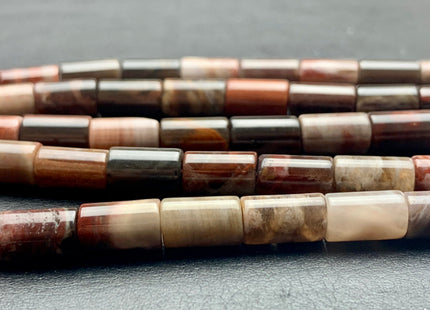 6x11 mm AAA Smooth Tube Shape Natural Petrified Wood Beads Taupe Beige Brown Color High Quality Gemstone 16 Inches Strand 38 Beads #3051