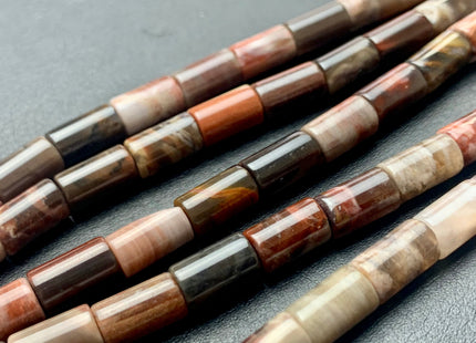 6x11 mm AAA Smooth Tube Shape Natural Petrified Wood Beads Taupe Beige Brown Color High Quality Gemstone 16 Inches Strand 38 Beads #3051