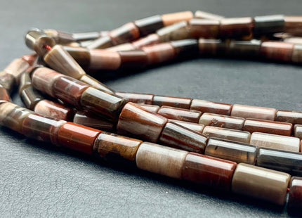 6x11 mm AAA Smooth Tube Shape Natural Petrified Wood Beads Taupe Beige Brown Color High Quality Gemstone 16 Inches Strand 38 Beads #3051