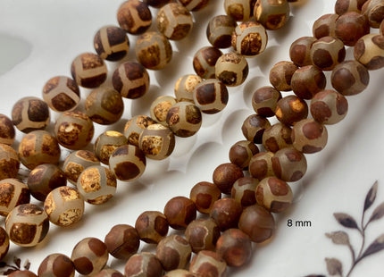 8mm 10mm 12mm AAA DZI Tibetan Agate Faceted Round Multi Brown Etched Agate Gemstone Matte Football Mala Antique Boho Beads 15 Inches #3038