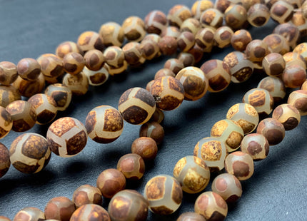 8mm 10mm 12mm AAA DZI Tibetan Agate Faceted Round Multi Brown Etched Agate Gemstone Matte Football Mala Antique Boho Beads 15 Inches #3038
