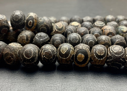 10x14 mm AAA DZI Tibetan Agate Faceted Drum Shape Black Color Eye Agate Gemstone Mala Antique Boho Beads 13.5 Inches 34 Pieces #3043