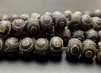 10x14 mm AAA DZI Tibetan Agate Faceted Drum Shape Black Color Eye Agate Gemstone Mala Antique Boho Beads 13.5 Inches 34 Pieces #3043