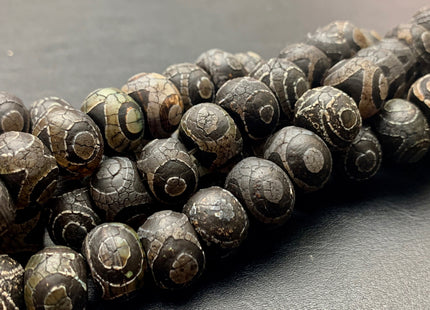 10x14 mm AAA DZI Tibetan Agate Faceted Drum Shape Black Color Eye Agate Gemstone Mala Antique Boho Beads 13.5 Inches 34 Pieces #3043