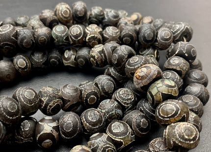 10x14 mm AAA DZI Tibetan Agate Faceted Drum Shape Black Color Eye Agate Gemstone Mala Antique Boho Beads 13.5 Inches 34 Pieces #3043