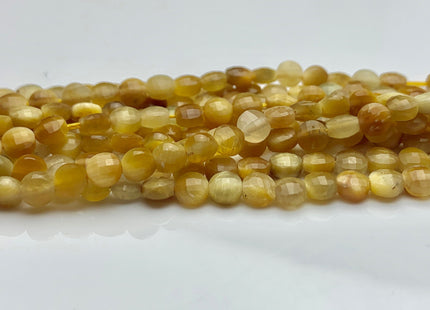 4mm Micro Faceted Diamond Cut Golden Color Tiger Eye Flat Coin Disc Shape Genuine Tiger Eye Gemstone Beads 15.5 Inches Strand #3083