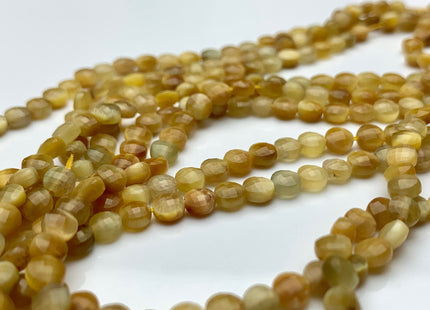 4mm Micro Faceted Diamond Cut Golden Color Tiger Eye Flat Coin Disc Shape Genuine Tiger Eye Gemstone Beads 15.5 Inches Strand #3083