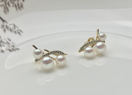 Genuine Natural White Freshwater Pearl Stud Earring .925 Sterling Gold Earring Posts Pearl Earrings Bridal Stud Earrings #10047-B