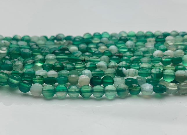 4mm Micro Faceted Diamond Cut Multi Green Color Agate Flat Coin Disc Shape Genuine Agate Gemstone Beads 15.5 Inches Strand #3057