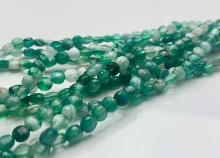 4mm Micro Faceted Diamond Cut Multi Green Color Agate Flat Coin Disc Shape Genuine Agate Gemstone Beads 15.5 Inches Strand #3057