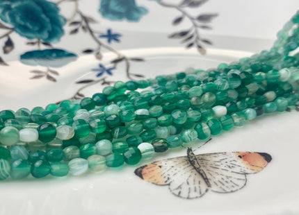4mm Micro Faceted Diamond Cut Multi Green Color Agate Flat Coin Disc Shape Genuine Agate Gemstone Beads 15.5 Inches Strand #3057
