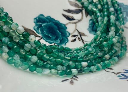4mm Micro Faceted Diamond Cut Multi Green Color Agate Flat Coin Disc Shape Genuine Agate Gemstone Beads 15.5 Inches Strand #3057