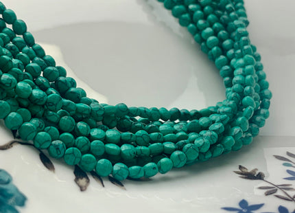 4mm Micro Faceted Diamond Cut Turquoise Color Turquoise Flat Coin Disc Shape Turquoise Gemstone Beads 15.5 Inches Strand #3065