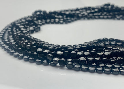 4mm Micro Faceted Diamond Cut Black Color Spinal Beads Flat Coin Disc Shape Genuine Spinal Gemstone Beads 15.5 Inches Strand #3068