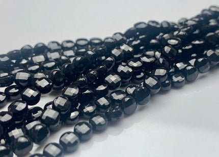 4mm Micro Faceted Diamond Cut Black Color Spinal Beads Flat Coin Disc Shape Genuine Spinal Gemstone Beads 15.5 Inches Strand #3068