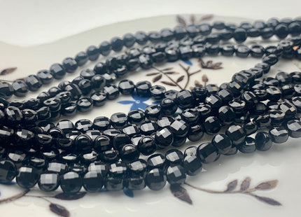 4mm Micro Faceted Diamond Cut Black Color Spinal Beads Flat Coin Disc Shape Genuine Spinal Gemstone Beads 15.5 Inches Strand #3068