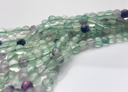 4mm Micro Faceted Diamond Cut Translucent Multi Color Fluorite Flat Coin Disc Shape Genuine Fluorite Gemstone Beads 15.5 Inches Strand #3070