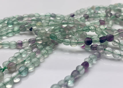 4mm Micro Faceted Diamond Cut Translucent Multi Color Fluorite Flat Coin Disc Shape Genuine Fluorite Gemstone Beads 15.5 Inches Strand #3070