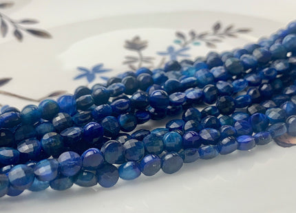 4mm Micro Faceted Diamond Cut Blue Color Lapis Flat Coin Disc Shape Genuine Lapis Gemstone Beads 15.5 Inches Strand #3073