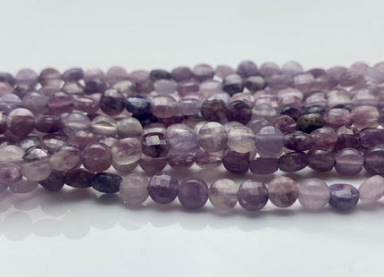 4mm 7mm Micro Faceted Diamond Cut Light Purple Lepidolite Flat Coin Disc Shape Genuine Lepidolite Gemstone Beads 15.5 Inches Strand #3075