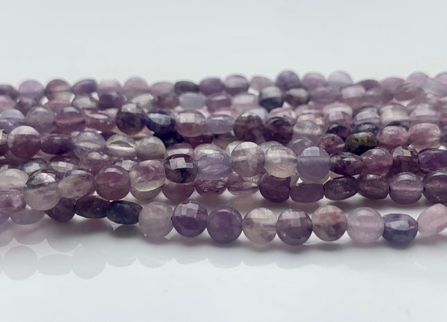 4mm 7mm Micro Faceted Diamond Cut Light Purple Lepidolite Flat Coin Disc Shape Genuine Lepidolite Gemstone Beads 15.5 Inches Strand #3075