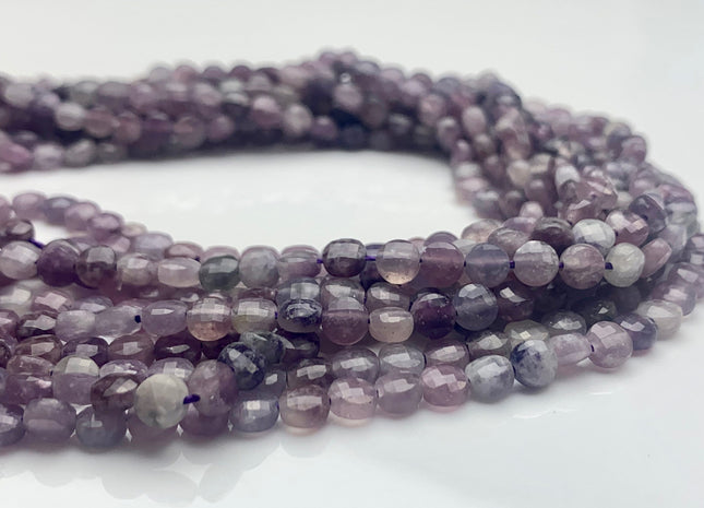 4mm 7mm Micro Faceted Diamond Cut Light Purple Lepidolite Flat Coin Disc Shape Genuine Lepidolite Gemstone Beads 15.5 Inches Strand #3075