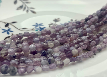 4mm 7mm Micro Faceted Diamond Cut Light Purple Lepidolite Flat Coin Disc Shape Genuine Lepidolite Gemstone Beads 15.5 Inches Strand #3075