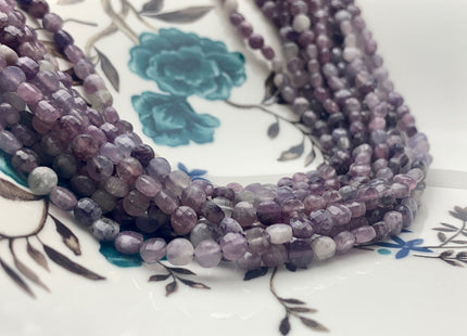 4mm 7mm Micro Faceted Diamond Cut Light Purple Lepidolite Flat Coin Disc Shape Genuine Lepidolite Gemstone Beads 15.5 Inches Strand #3075