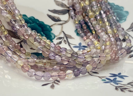 4mm Micro Faceted Diamond Cut Light Multi Color Super 7 Flat Coin Disc Shape Genuine Super 7 Gemstone Beads 15.5 Inches Strand #3076