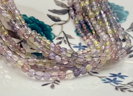 4mm Micro Faceted Diamond Cut Light Multi Color Super 7 Flat Coin Disc Shape Genuine Super 7 Gemstone Beads 15.5 Inches Strand #3076