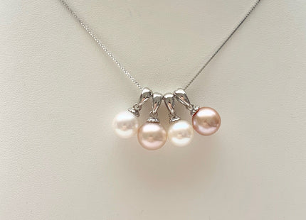 8-9 mm AAA Natural White and Pink Round Genuine Freshwater Pearl Pendant 925 Sterling Silver DIY Jewelry #10054-B