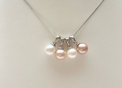 8-9 mm AAA Natural White and Pink Round Genuine Freshwater Pearl Pendant 925 Sterling Silver DIY Jewelry #10054-B