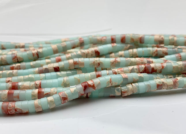 2x4 mm Natural Impression Jasper Heishi Rondelle Shape Genuine Natural Aqua Color Snake Skin Jasper Loose Beads 15.5 Inches Strand #3113