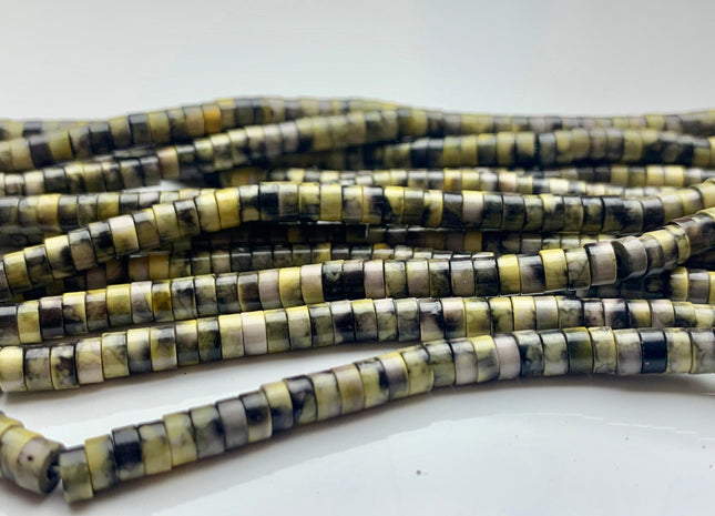 2x4 mm Mixed Yellow And Black Color Agate Heishi Rondelle Shape Genuine Multi Color Disc Gemstones Loose Beads 15.5 Inches Strand #3104