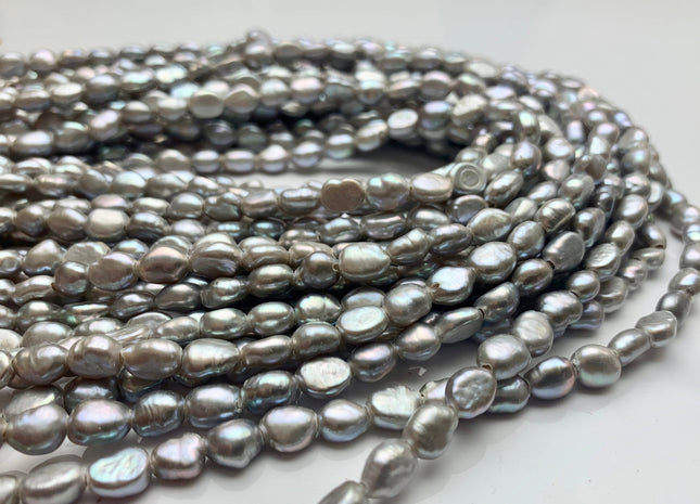 6x8 mm AA Large Hole Gray Color Rice Nugget Freshwater Pearls Hole Size 1.5mm Or 2.0mm Lustrous Large Hole Genuine Rice Nugget Beads #P1071